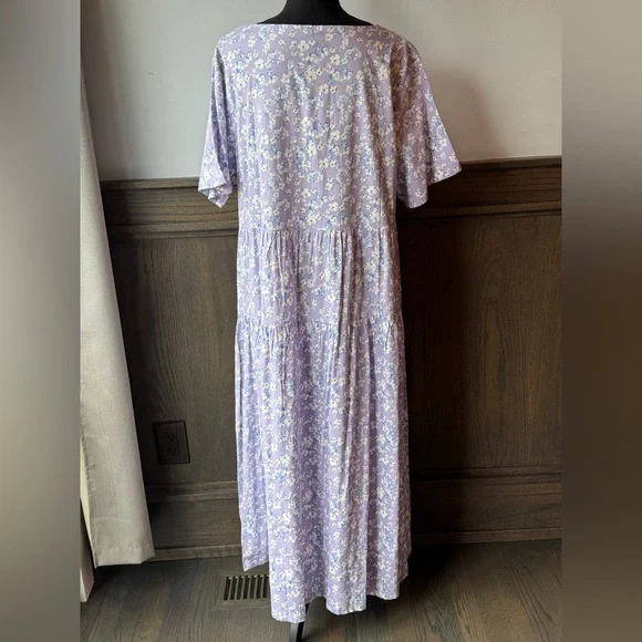Yesno Lilac Floral Short-Sleeve Flowy Maxi Dress - Casual Women’s Dress 2X - Picture 4 of 8